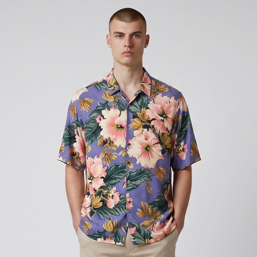 VTG Reyn Spooner Shirt Men's XL Purple Rayon Hawaiian Aloha Floral Print 80s 90s